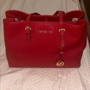 Michael Kors Red Tote Bag with Gold Accents